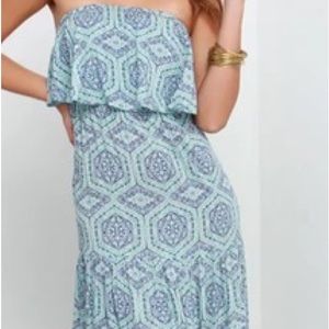 New!!! Lulus ‘don’t mandala if I do’ strapless blue print maxi dress